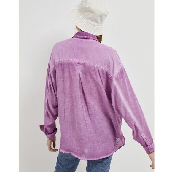 PILCRO Anthropologie Womens Relaxed Joelle Button Down Shirt Sz PM Mulberry NEW - Picture 3 of 12
